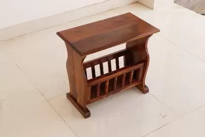 Woodmarwar Solid Sheesham Wood End Table for Living Room | Solid Wood Sofa Side End Peg Table with Open Shelf Storage for Home  | Wooden Bedside Table with Magazine Holder | Natural Finish