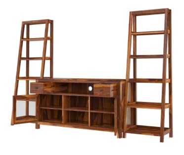 Woodmarwar Solid Sheesham Wood Entertainment Tv Unit With Storage Honey Finish For Home & Office Furniture