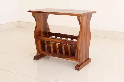 Woodmarwar Solid Sheesham Wood End Table for Living Room | Solid Wood Sofa Side End Peg Table with Open Shelf Storage for Home  | Wooden Bedside Table with Magazine Holder | Natural Finish