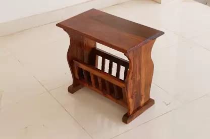 Woodmarwar Solid Sheesham Wood End Table for Living Room | Solid Wood Sofa Side End Peg Table with Open Shelf Storage for Home  | Wooden Bedside Table with Magazine Holder | Natural Finish