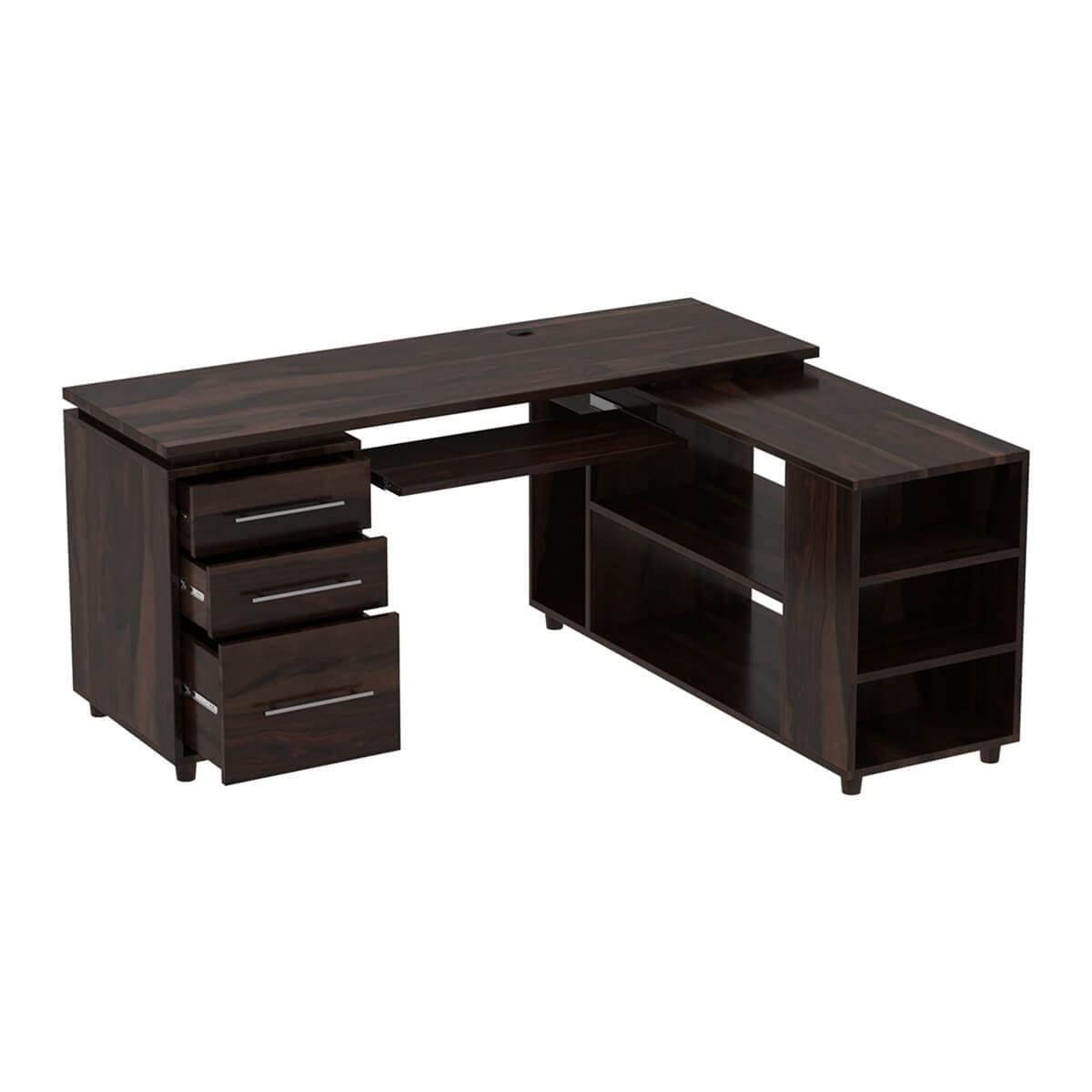 WoodMarwar Solid Sheesham Wood Office Table for Office Work | Wooden Study Table | Table with 3 Drawers, Keyboard Tray & Attached Storage Cabinet for Home, Office & Study Room