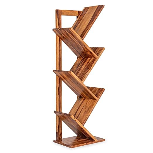 WoodMarwar Sheesham Wood Book Shelf /Bookcase For Living Room Corner Bookcase for Home Decor & Office