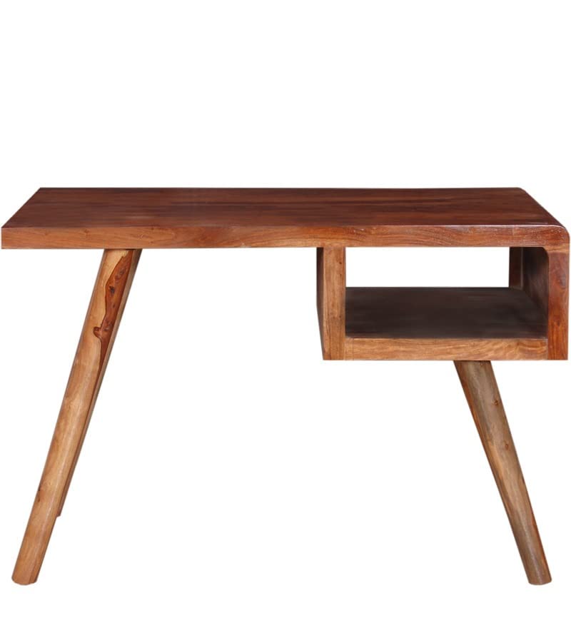 WoodMarwar Solid Sheesham Wood Writing Study Desk for Adults & Students | Solid Wood Laptop Computer Table with Shelf Storage for Home & Office