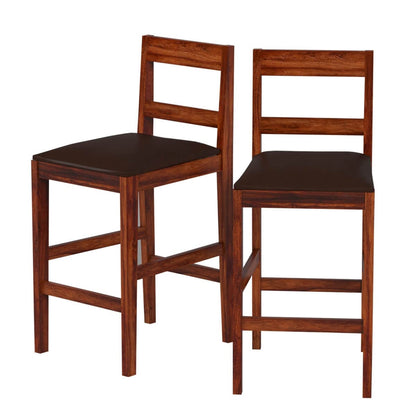 Solid Sheesham Wood Bar Chairs for Home |Solid Long Wooden Chair | Chairs with Cushion | High Bar Chair Set of 2 | Honey Finish