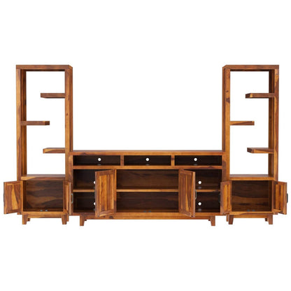 Woodmarwar Solid Sheesham Wood Entertainment Tv Unit With Storage Honey Finish For Home & Office Furniture