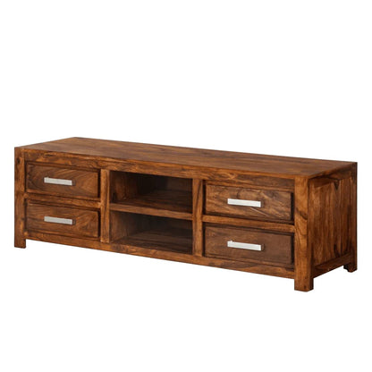 Woodmarwar Solid Sheesham Wood Entertainment Tv Unit With Storage Natural Finish For Home & Office Furniture