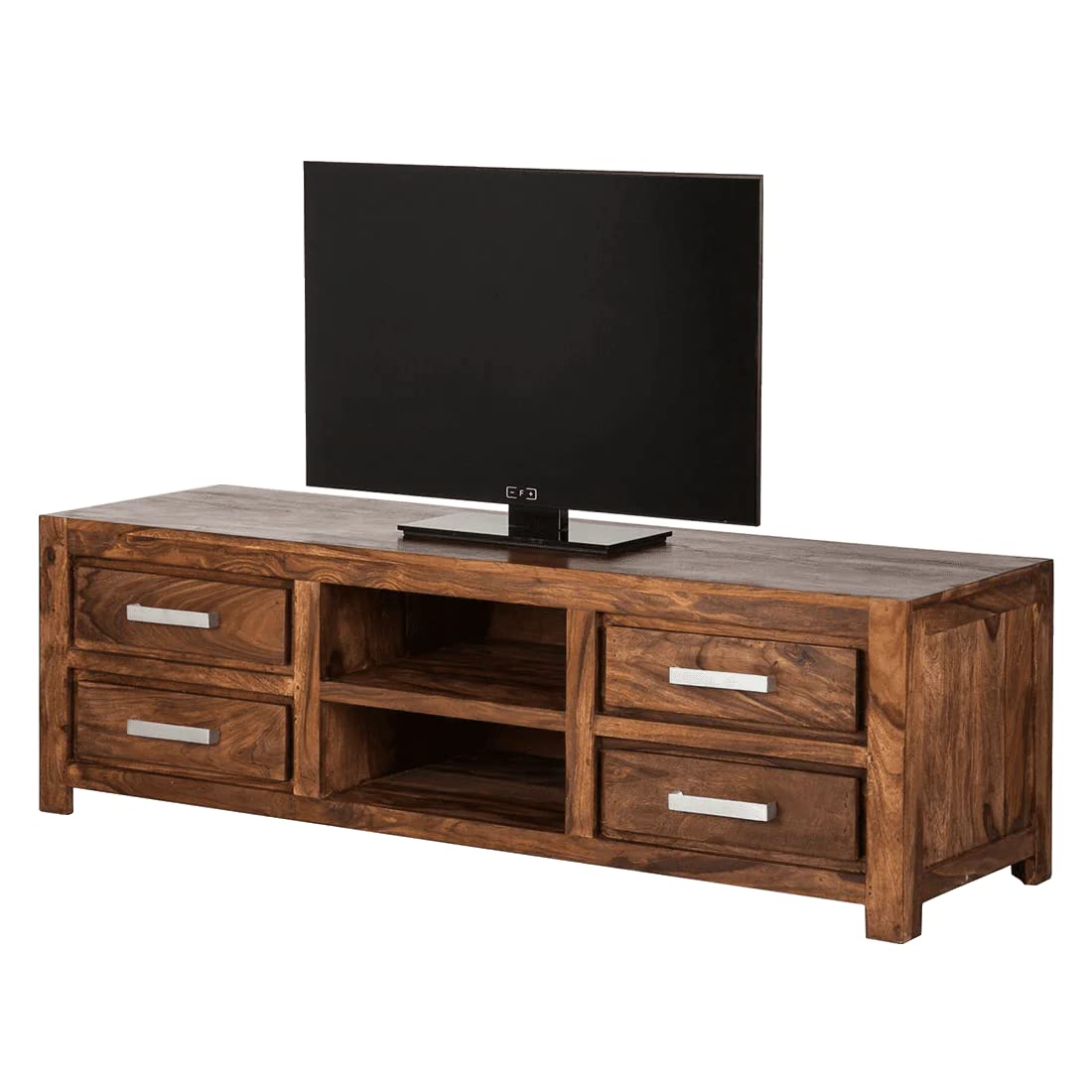 Woodmarwar Solid Sheesham Wood Entertainment Tv Unit With Storage Natural Finish For Home & Office Furniture