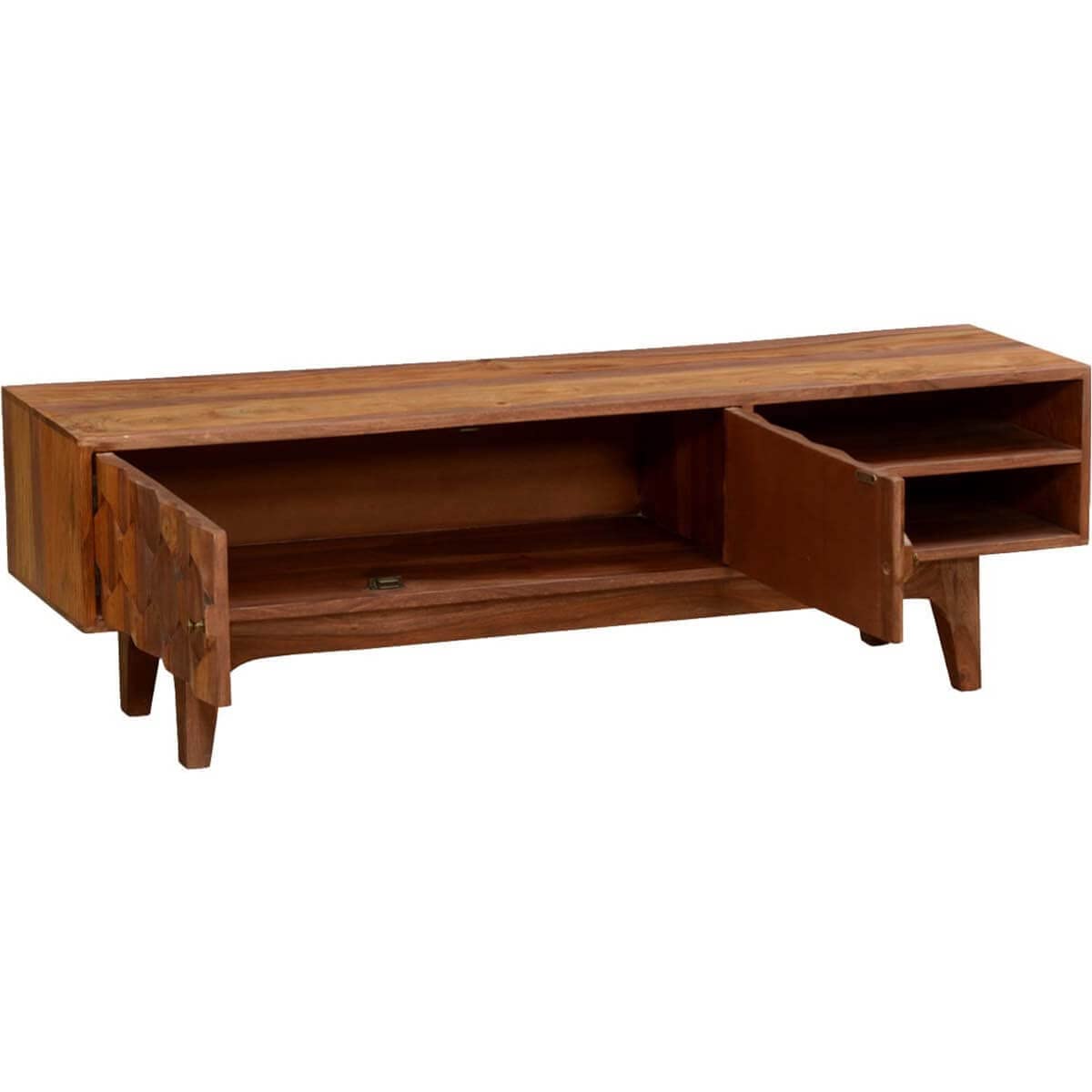 Woodmarwar Solid Sheesham Wood Entertainment Tv Unit With Storage NaturalFinish For Home & Office Furniture