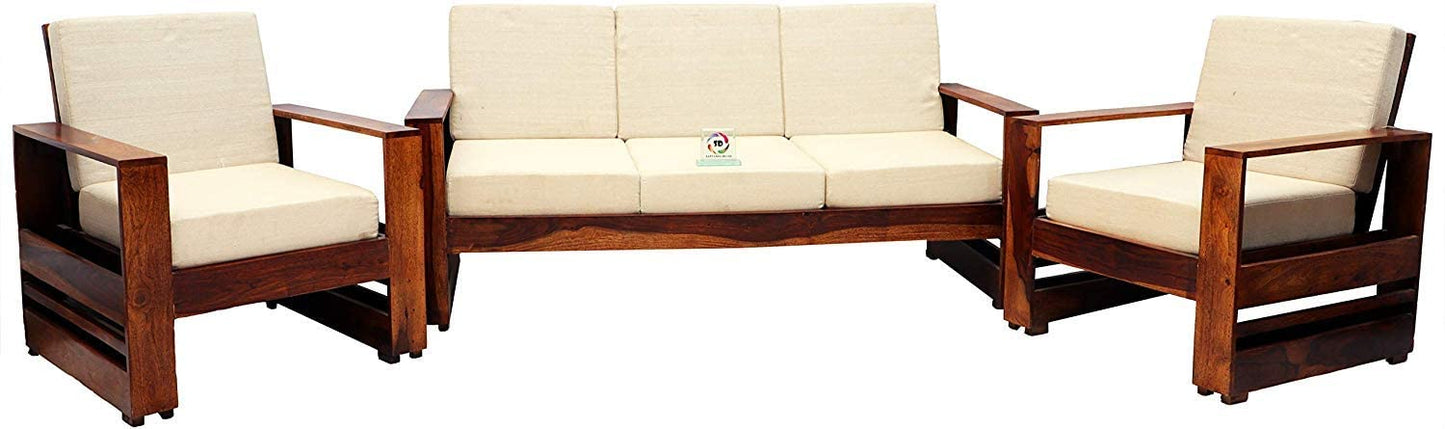 Solid Sheesham Wood Sofa Set 5 Seater | Wooden Sofa Set | Sofa Set 3+1+1 | Sofa Sets for Living Room | Five Seater Sofa Set for Office & Lounge | Rosewood, Natural Finish