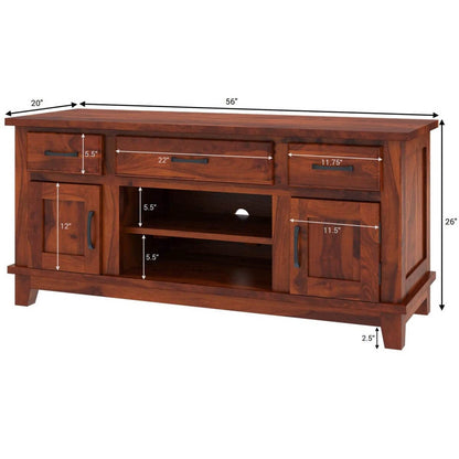 Woodmarwar Solid Sheesham Wood Entertainment Tv Unit With Storage Honey Finish For Home & Office Furniture