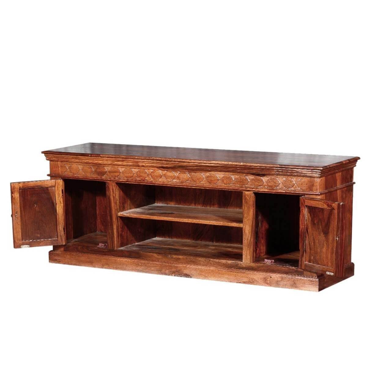 Woodmarwar Solid Sheesham Wood Entertainment Tv Unit With Storage Honey Finish For Home & Office Furniture