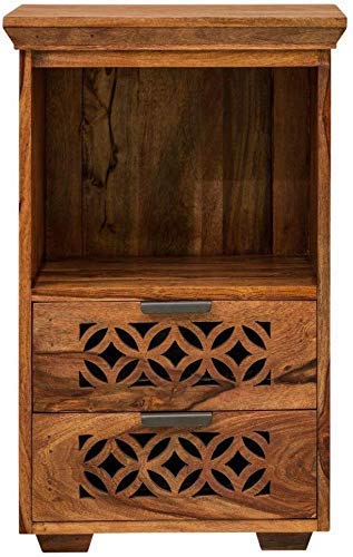 Woodmarwar Solid Sheesham Wood Bedside Table for Bedroom | Solid Wood Bed Side Nightstand End Table with 2 Drawer & Shelf Storage for Home & Bed Room