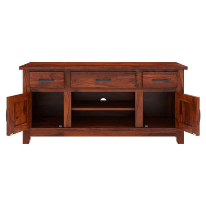 Woodmarwar Solid Sheesham Wood Entertainment Tv Unit With Storage Honey Finish For Home & Office Furniture