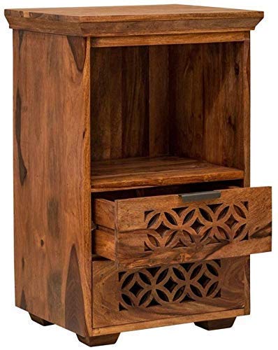 Woodmarwar Solid Sheesham Wood Bedside Table for Bedroom | Solid Wood Bed Side Nightstand End Table with 2 Drawer & Shelf Storage for Home & Bed Room