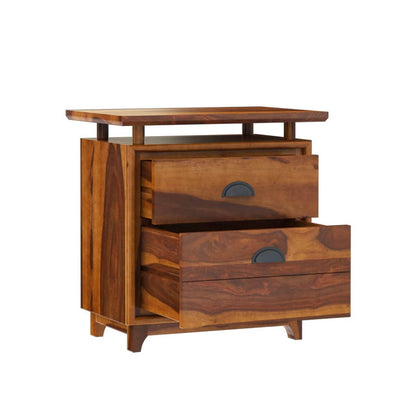 Woodmarwar Solid Sheesham Wood Bedside Table for Bedroom | Solid Pure Wooden Bed Side Nightstand End Table with 2 Drawer Storage for Home & Bed Room | Storage Cabinet