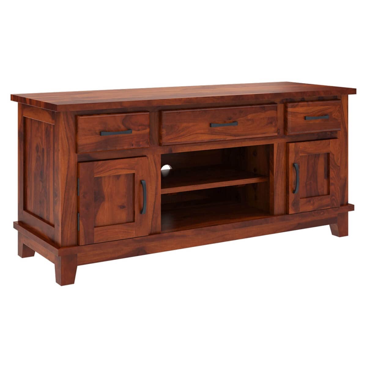 Woodmarwar Solid Sheesham Wood Entertainment Tv Unit With Storage Honey Finish For Home & Office Furniture