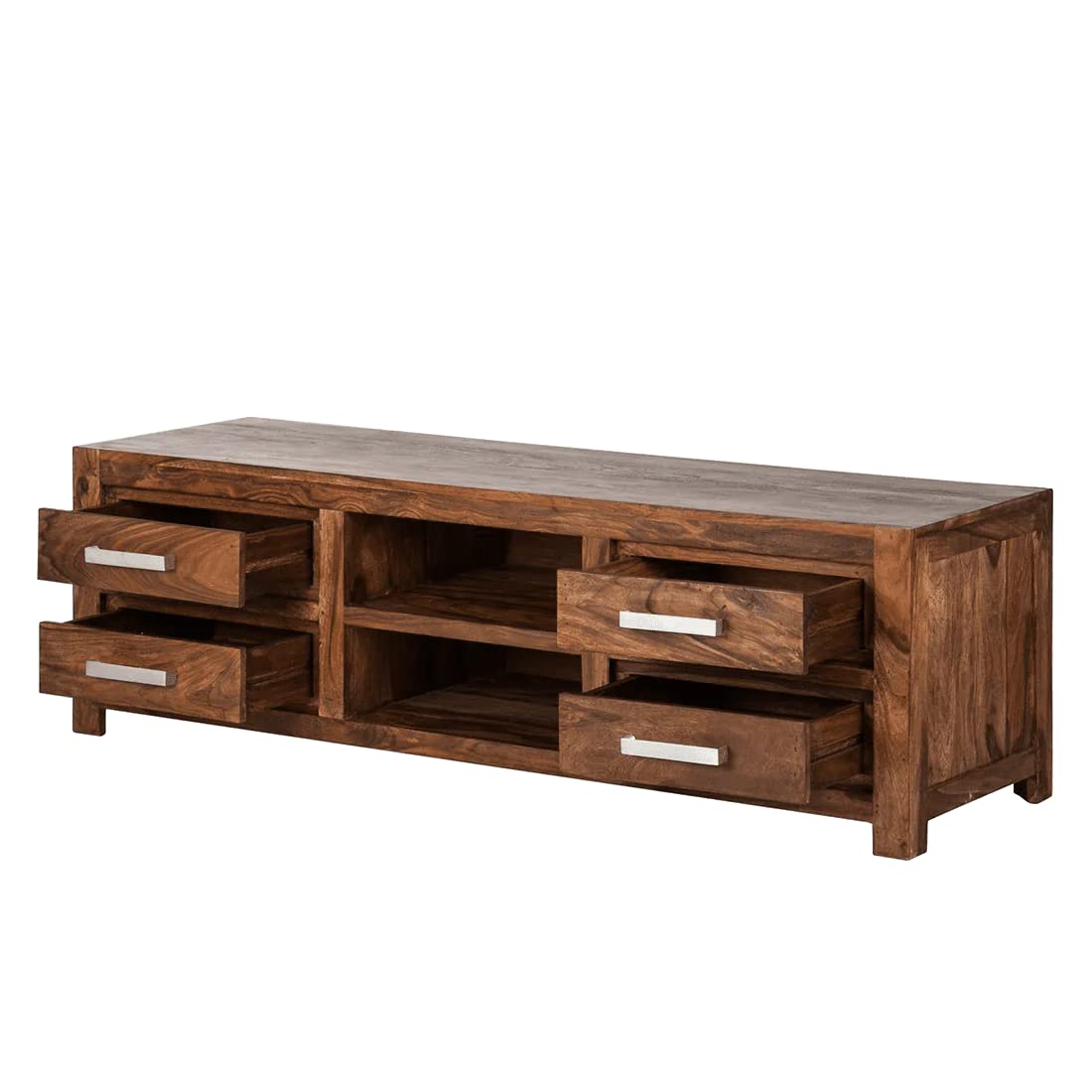 Woodmarwar Solid Sheesham Wood Entertainment Tv Unit With Storage Natural Finish For Home & Office Furniture