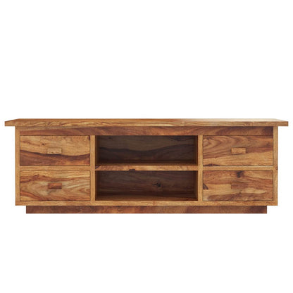 Woodmarwar Solid Sheesham Wood Entertainment Tv Unit With Storage Natural Finish For Home & Office Furniture