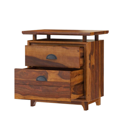 Woodmarwar Solid Sheesham Wood Bedside Table for Bedroom | Solid Pure Wooden Bed Side Nightstand End Table with 2 Drawer Storage for Home & Bed Room | Storage Cabinet