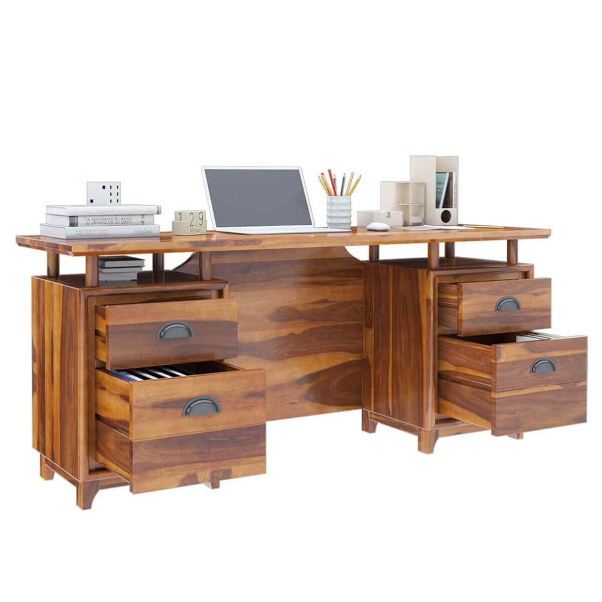 WoodMarwar Solid Sheesham Wooden Study Table with 4 Drawers & Open Shelf Storage Workstation for Home Office & Study Room | Solid Wooden Desk Writing Table | Laptop Computer Table for Adults | Meeting Office Table | Boss Table