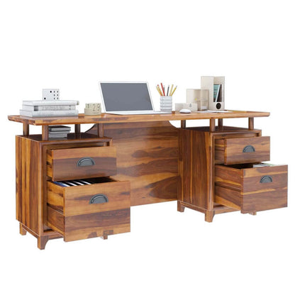 WoodMarwar Solid Sheesham Wooden Study Table with 4 Drawers & Open Shelf Storage Workstation for Home Office & Study Room | Solid Wooden Desk Writing Table | Laptop Computer Table for Adults | Meeting Office Table | Boss Table