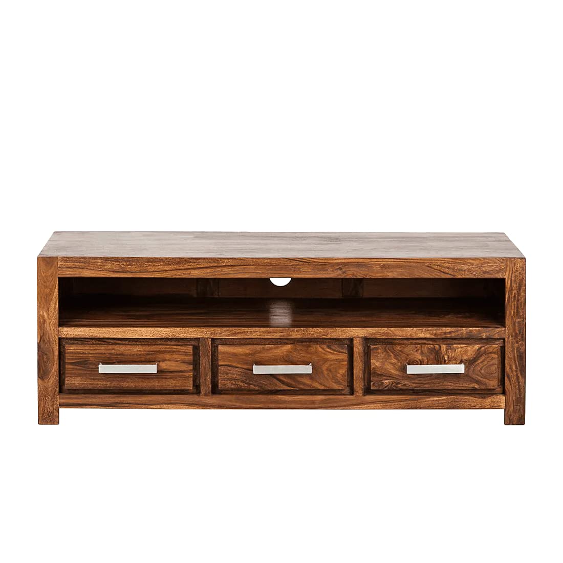 Woodmarwar Solid Sheesham Wood Entertainment Tv Unit With Storage Natural Finish For Home & Office Furniture
