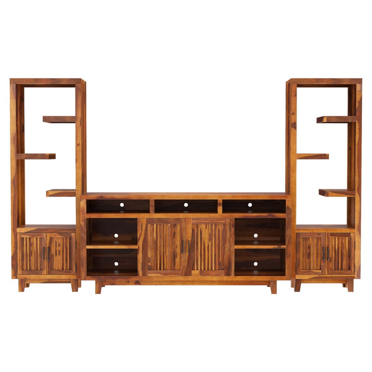 Woodmarwar Solid Sheesham Wood Entertainment Tv Unit With Storage Honey Finish For Home & Office Furniture