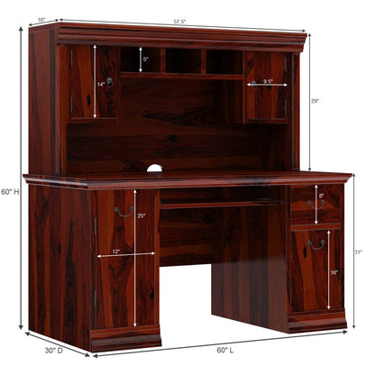 Woodmarwar Solid Sheesham Wood Office Table for Office Work | Wooden Study Table | Computer Desk with Hutch, 2 Drawers & 1 Door Cabinet Storage
