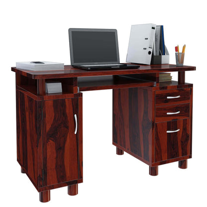 WoodMarwar Solid Sheesham Office Table For Office Work | Wooden Study Table | Computer Table with Keyboard Tray | Work From Home Laptop Desk | Workstation Boss Table | Table With 3 Drawers & 1 Door Cabinet Storage