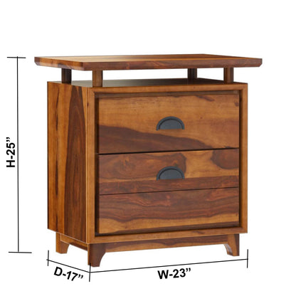 Woodmarwar Solid Sheesham Wood Bedside Table for Bedroom | Solid Pure Wooden Bed Side Nightstand End Table with 2 Drawer Storage for Home & Bed Room | Storage Cabinet