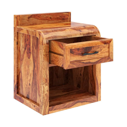 Woodmarwar Solid Sheesham Wood Bedside Table for Bedroom | Solid Pure Wooden Bed Side Nightstand End Table with 1 Drawer & 1 Open Shelf Storage for Home & Bed Room