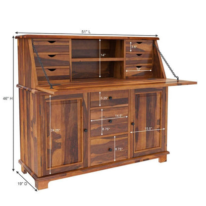 Woodmarwar Solid Sheesham Wood Study Table for Adults | Wooden Computer Desk with Hutch, 2 Door Cabinet, 3 Drawer Storage | Hutch with 9 Drawer, Open Shelf & Flap Door Storage