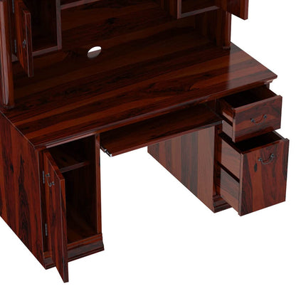 Woodmarwar Solid Sheesham Wood Office Table for Office Work | Wooden Study Table | Computer Desk with Hutch, 2 Drawers & 1 Door Cabinet Storage