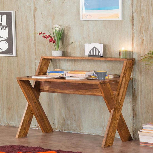 Woodmarwar Sheesham Wood Study Table Workstation for Adult | Laptop Computer Desk with Shelf Storage for Home & Office