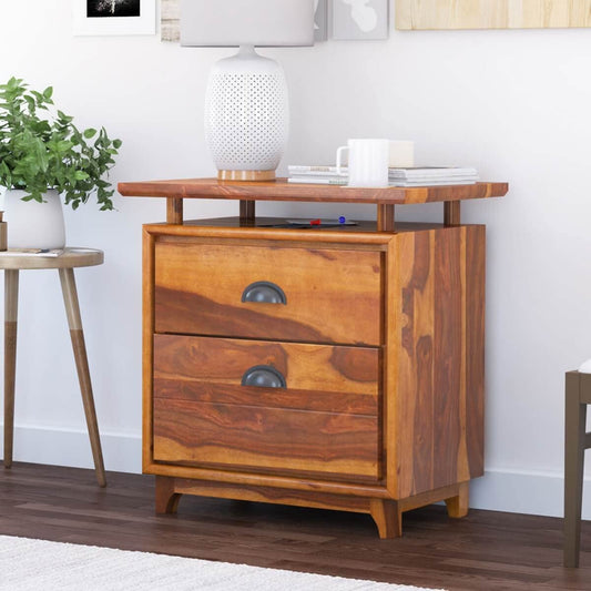 Woodmarwar Solid Sheesham Wood Bedside Table for Bedroom | Solid Pure Wooden Bed Side Nightstand End Table with 2 Drawer Storage for Home & Bed Room | Storage Cabinet
