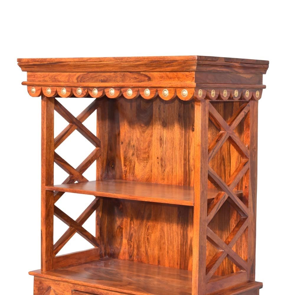 Woodmarwar Solid Sheesham Wood Pooja Mandir For Home|Solid Wooden Temple For Puja Room With 2 Drawer & 2 Open Shelf Storage|Pooja Ghar Wooden Furniture For Pooja Room|Pooja Mandap