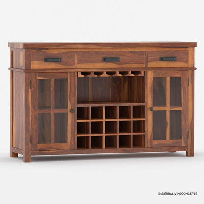 WoodMarwar Solid Sheesham Wood Bar Cabinet With Storage For Bar Room Furniture