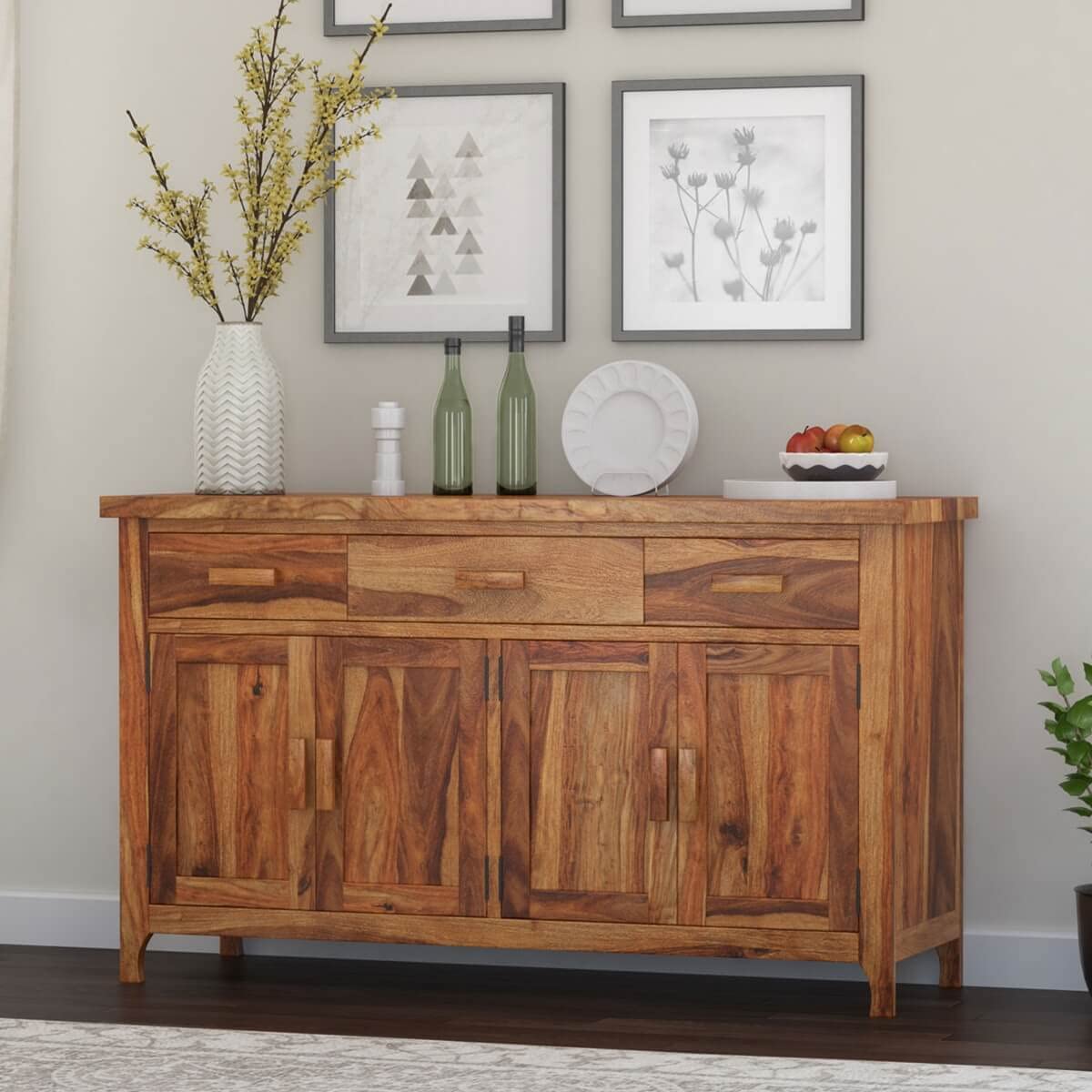 Woodmarwar Solid Sheesham Wood Sideboard With Storage for Living Room Furniture