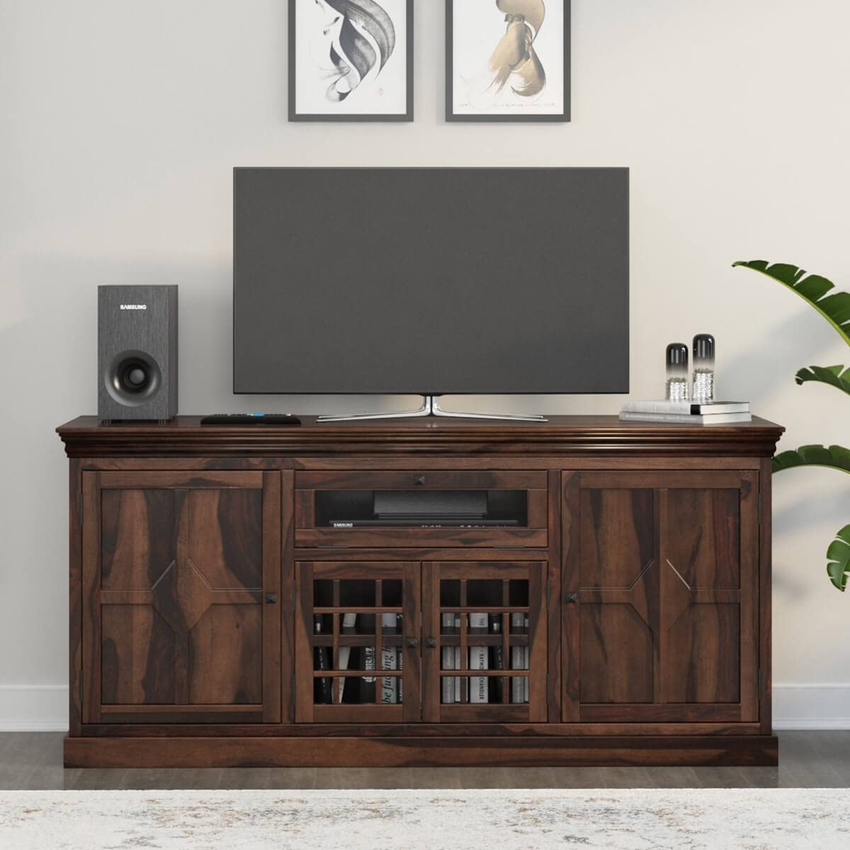 Woodmarwar Solid Sheesham Wood Sideboard With Storage for Living Room Furniture