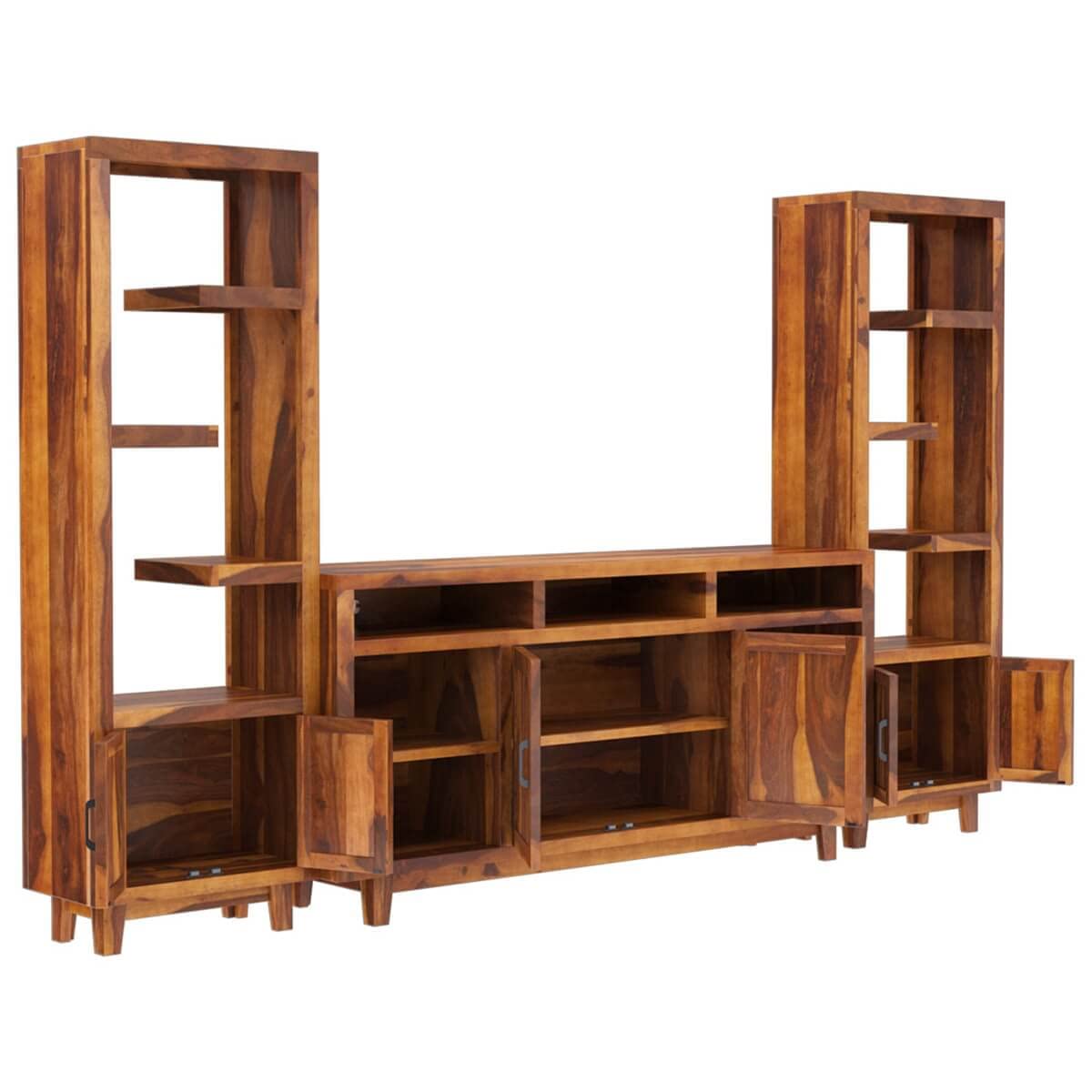 Woodmarwar Solid Sheesham Wood Entertainment Tv Unit With Storage Honey Finish For Home & Office Furniture