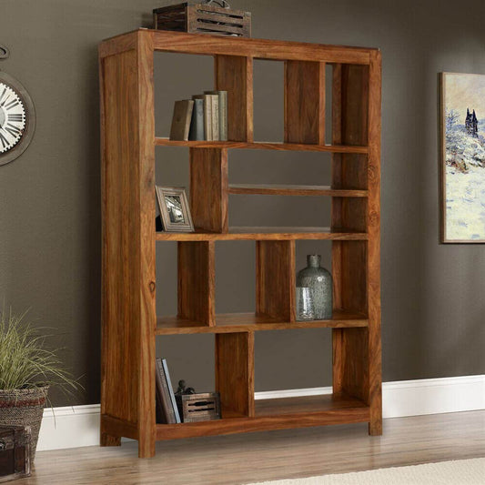 Woodmarwar Solid Sheesham Wood Book Shelf Wooden | Bookshelf for Home Library | Book Shelves Open Bookcase Books Rack | Display Unit Book Stand with 11 Open Shelf Storage for Office & Home | Honey Finish