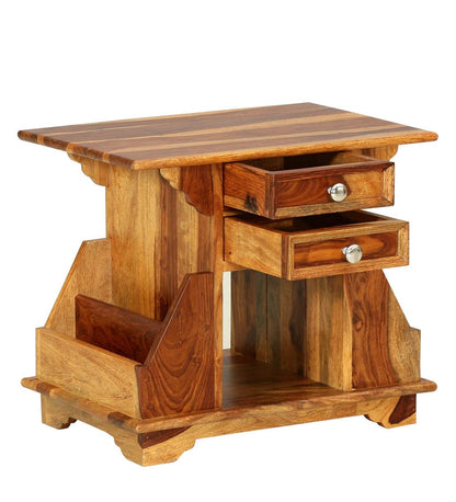 Woodmarwar Solid Sheesham Wood Bedside Table for Bedroom | Solid Wood Bed Side Nightstand End Table with Magazine Holder, 2 Drawer & Shelf Storage for Home & Living Room