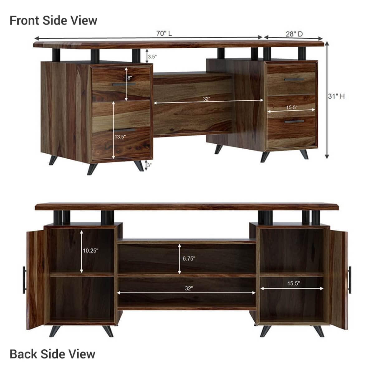 Woodmarwar Solid Sheesham Wooden Study Table with 4 Drawers & Open Shelf Storage Workstation for Home Office & Study Room | Solid Wooden Desk Writing Table | Laptop Computer Table for Adults | Meeting Office Table