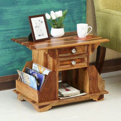 Woodmarwar Solid Sheesham Wood Bedside Table for Bedroom | Solid Wood Bed Side Nightstand End Table with Magazine Holder, 2 Drawer & Shelf Storage for Home & Living Room