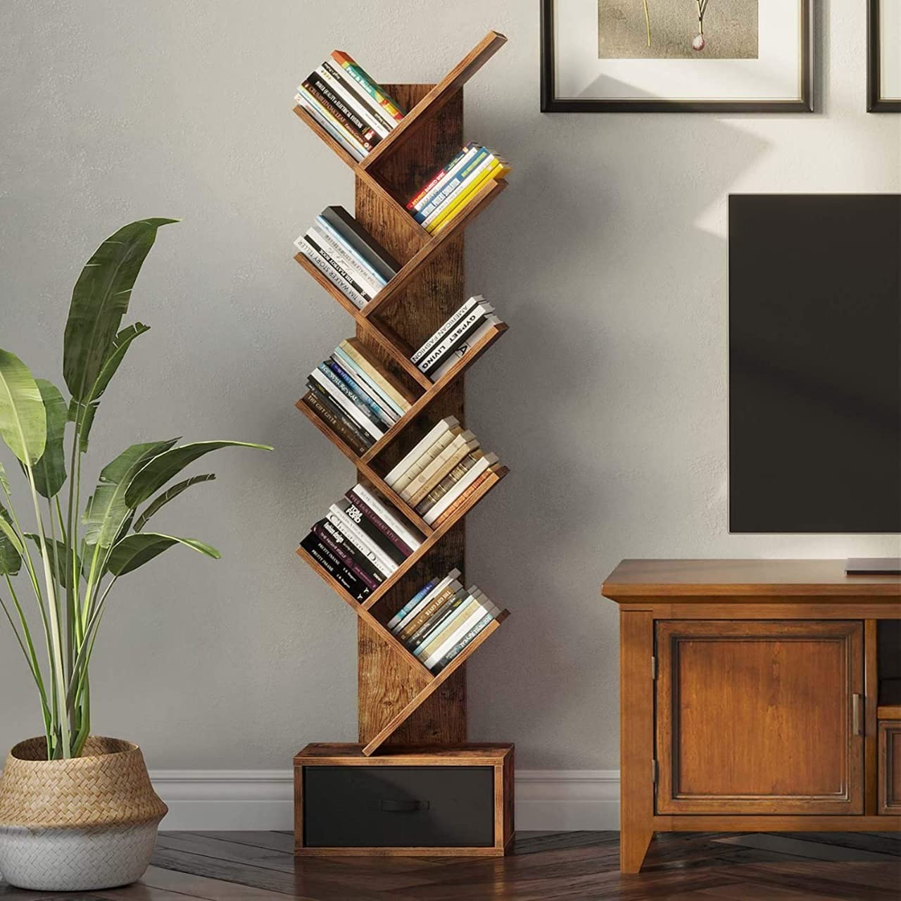 WoodMarwar Sheesham Wood Book Shelf /Bookcase For Living Room Corner Bookcase for Home Decor & Office