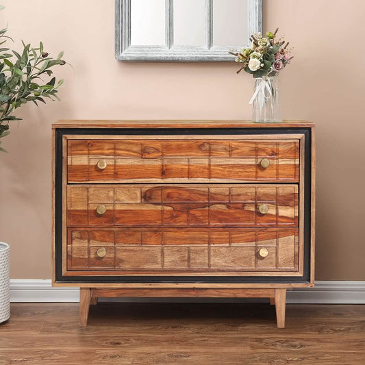 WoodMarwar Solid Sheesham Wood Chest of Drawer 3 Drawers Dresser for Home & Living Room