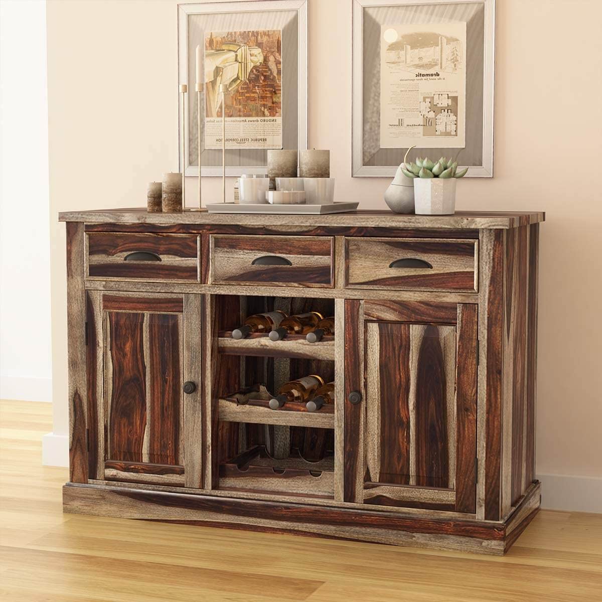 WoodMarwar Solid Sheesham Wood Bar Cabinet With Storage For Bar Room Furniture